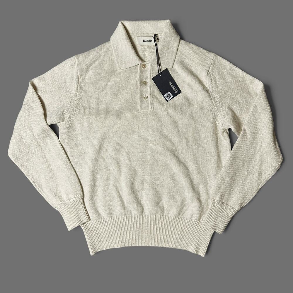 Buck Mason Seafarer Cotton Rugby Polo Mens Size S Sand Dollar Knit Sweater NWT